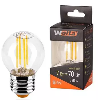 Лампа светодиодная WOLTA 25Y45GLFT7E27 FILAMENT 7Вт 3000K Е27