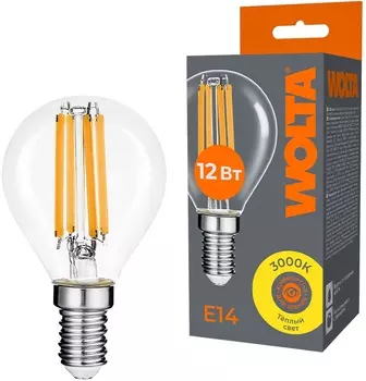Лампа светодиодная WOLTA WF-G45-12W3KE14 FILAMENT 12Вт 3000K Е14