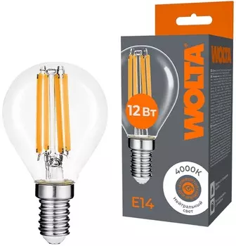 Лампа светодиодная WOLTA WF-G45-12W4KE14 FILAMENT 12Вт 4000K Е14