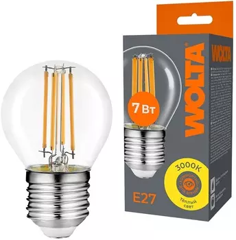 Лампа светодиодная WOLTA WF-G45-7W3KE27 FILAMENT 7Вт 3000K E27