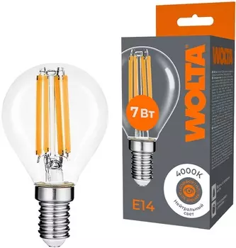 Лампа светодиодная WOLTA WF-G45-7W4KE14 FILAMENT 7Вт 4000K E14