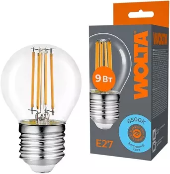 Лампа светодиодная WOLTA WF-G45-9W6KE27 FILAMENT 9Вт 6500K E27