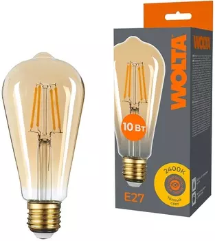Лампа светодиодная WOLTA WF-ST64-10W2.4KE27 FILAMENT 10Вт 2400K E27