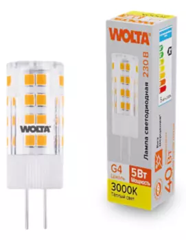 Лампа светодиодная WOLTA WSTD-JC-220V5W3KG4-C 5Вт 3000K G4