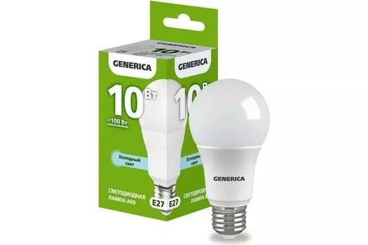 Лампа светодиодная GENERICA LL-A60-10-230-65-E27-G A60 10Вт грушевидная 6500К E27 230В