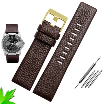 Классический ремешок из натуральной кожи для часов Diesel Watch Belt DZ7257 1657 4323 7314 7313 7371 Ремешки 22 24 26 27 28 30 мм Черный коричневый белый 22mm