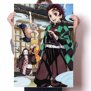 Плакат «Убийца демонов» Kimetsu no Yaiba Tanjirou Nezuko, аниме, плакаты с улыбкой и друзьями, настенное художественное украшение, Kawaii, декор комнаты, холст, без рамки 21*30cm No Frame
