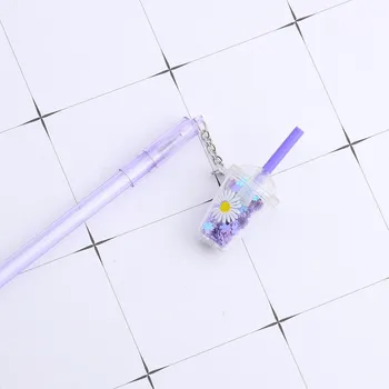 1 шт. Kawaii Daisies Flower Milk Tea Cup Подвеска Гелевая ручка Школьные канцелярские принадлежности Креативная канцелярия Милая Милая ручка