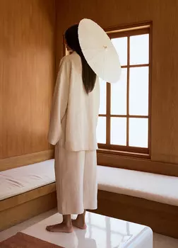 Костюм Kyoto изо льна: кимоно + кюлоты - Бежевый