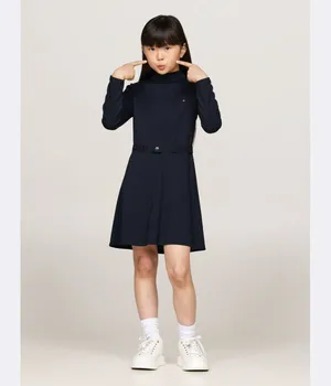 Платье детское Tommy Hilfiger с воротником-стойкой и поясом, синий
