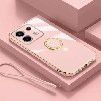 Для Redmi Note 13 Pro чехол-держатель с кольцом для телефона Redmi Note 13 5G, защита объектива, гальваническая пластина с силиконовым чехлом на ремешке for redmi note13 pro синий