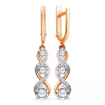 Серьги с фианитами из красного золота 585 пробы
