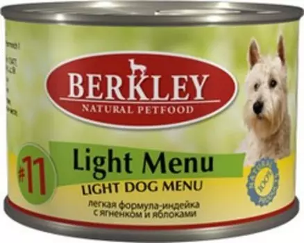 Berkley №11 Adult Light Menu / Консервы Беркли для собак Индейка с Ягненком и яблоками Низкокалорийный (цена за упаковку)