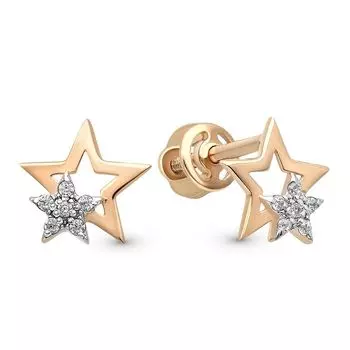 Серьги с фианитами из красного золота 585 пробы