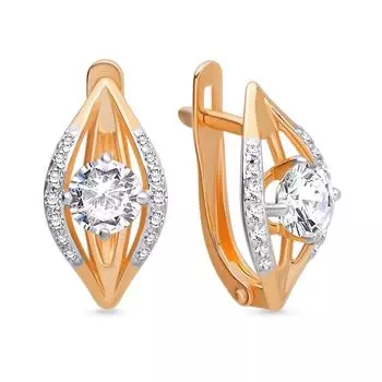Серьги с фианитами из красного золота 585 пробы