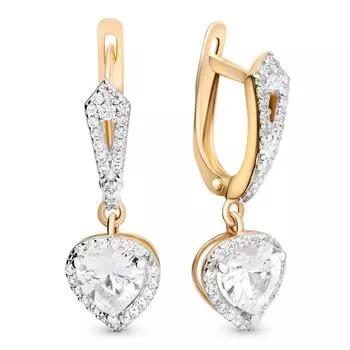 Серьги с фианитами из красного золота 585 пробы