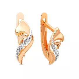 Серьги с фианитами из красного золота 585 пробы
