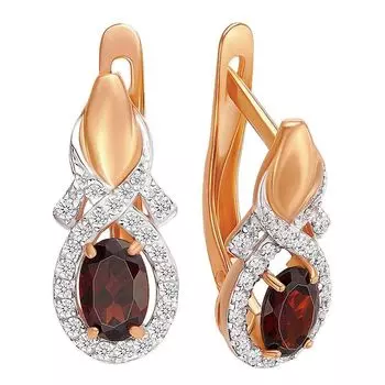 Серьги с гранатами из красного золота 585 пробы
