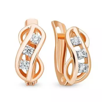 Серьги с фианитами из красного золота 375 пробы