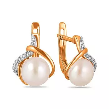 Серьги с жемчугом из красного золота 585 пробы