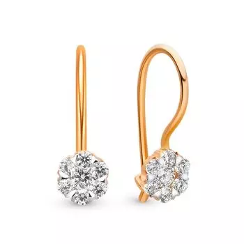 Серьги с фианитами из красного золота 585 пробы