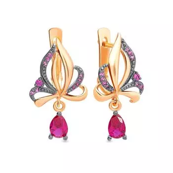 Серьги с фианитами из красного золота 585 пробы