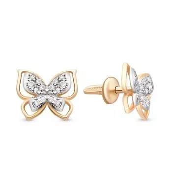 Серьги с фианитами из красного золота 585 пробы