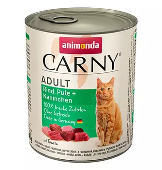 Animonda Carny Adult / Консервы Анимонда для кошек с Говядиной Индейкой и Кроликом (цена за упаковку)