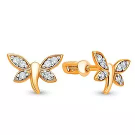 Серьги с фианитами из красного золота 585 пробы