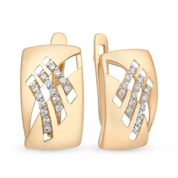 Серьги с фианитами из красного золота 585 пробы