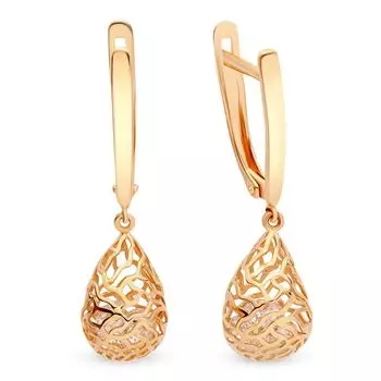 Серьги с фианитами из красного золота 585 пробы