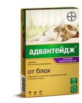 Elanco Адвантейдж 80К / Капли на холку от Блох для кошек весом более 4 кг