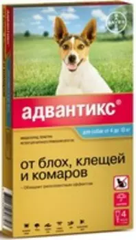 Bayer Адвантикс 100С / Капли на холку от Блох, Клещей и Комаров для собак весом 4-10 кг