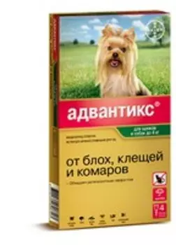 Elanco Адвантикс 40С / Капли на холку от Блох, Клещей и Комаров для собак весом до 4 кг