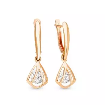 Серьги с фианитами из красного золота 585 пробы