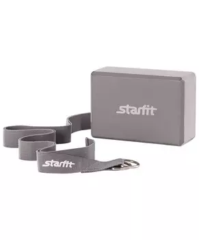 Комплект из блока и ремня для йоги Star Fit FA-104 серый