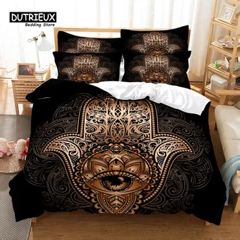 Buddhism Bedding Set, 3Pcs Duvet Cover Set, Soft Comfortable Breathable Duvet Cover, For Bedroom Guest Room Decor EU single(135x200cm)