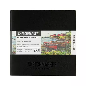 Скетчбук Sketchmarker Black&White, 2 в 1, мягкая обл. черная/белая, 12х12 см 60 л 140 г бум. белая/