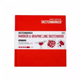 Скетчбук Sketchmarker "MARKER &amp; GRAPHIC LINE" 16,3х16,3 см 44 л 180 г твердая обл, светло-красный