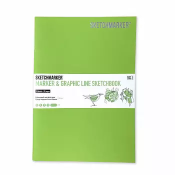 Скетчбук Sketchmarker "MARKER &amp; GRAPHIC LINE" 17,6х25 см 16 л 180 г мягкая обложка, лайм