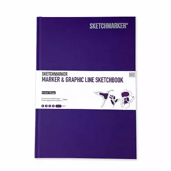 Скетчбук Sketchmarker "MARKER &amp; GRAPHIC LINE" 17,6х25 см 44 л 180 г твердая обл, фиолетовый