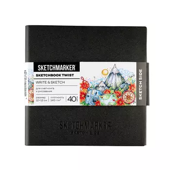 Скетчбук Sketchmarker Sketch&Write, 2 в 1, мягкая обл. черная, 12х12 см 40 л 140 г, бум. белая / 12х