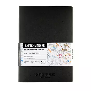Скетчбук Sketchmarker Sketch&Write, 2 в 1, мягкая обл. черная, A5 40 л 140 г, бум. белая / А5 60 л 7