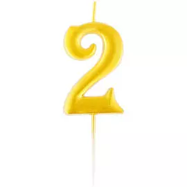 Свеча для торта с держателем MESHU "Цифра 2", 5,2 см, золотая
