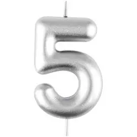 Свеча для торта с держателем MESHU "Цифра 5", 6 см, серебряная, блистер