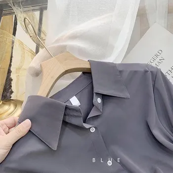 HI-FASHION шифоновая блузка женская белая топы с длинными рукавами с лацканами весенняя корейская рубашка однотонная свободная рубашка женская плюс размер L белый