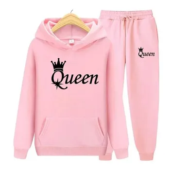 Толстовка с принтом Queen + брюки, комплект из двух предметов, женские толстовки, спортивные костюмы, брюки для бега, толстая теплая одежда S