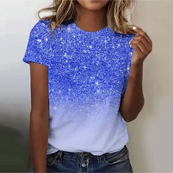 Новая женская уличная модная футболка Dreamy Star 3D Printed Short Sleeve Универсальный повседневный свободный топ с круглым вырезом Женская одежда S