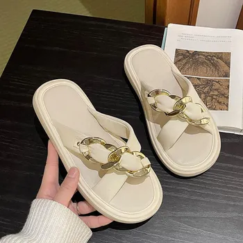 Обувь на открытом воздухе Off White Slides Flat женские тапочки и сандалии женские толстые мягкие летние 2024 года на платформе роскошные нескользящие оригинальные 35