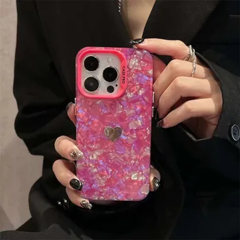 Роскошный модный чехол для телефона с рисунком ракушки и сердечком для iPhone 15 14 13 12 11 Pro Max X XS XR XS Max противоударный чехол iPhone X / XS белый